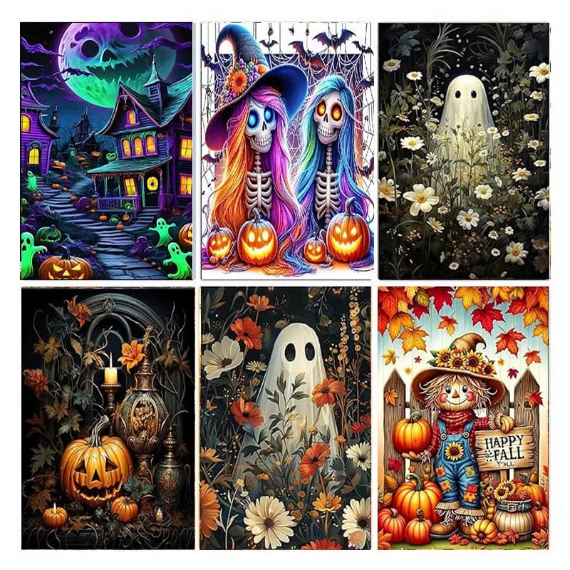 AB Diamond Painting Halloween Set di pittura diamante 5D con teschio colorato (adatto per principianti) Decorazione pittura mosaico fai da te