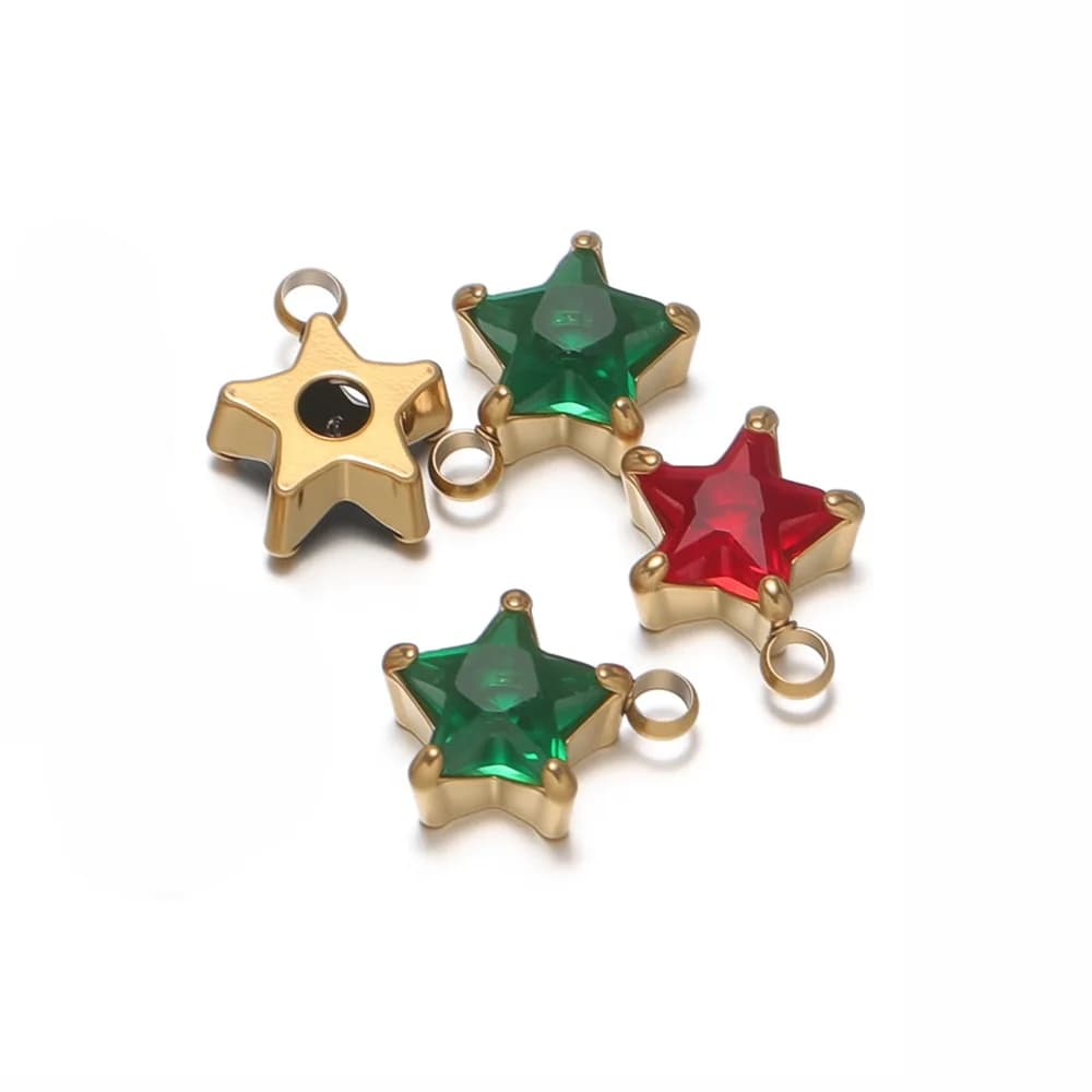 5Pcs Stainless Steel Star Zircon Pendants Necklace Charms for Earrings Bracelet Findings DIY Handmade Jewelry Making Wholesale