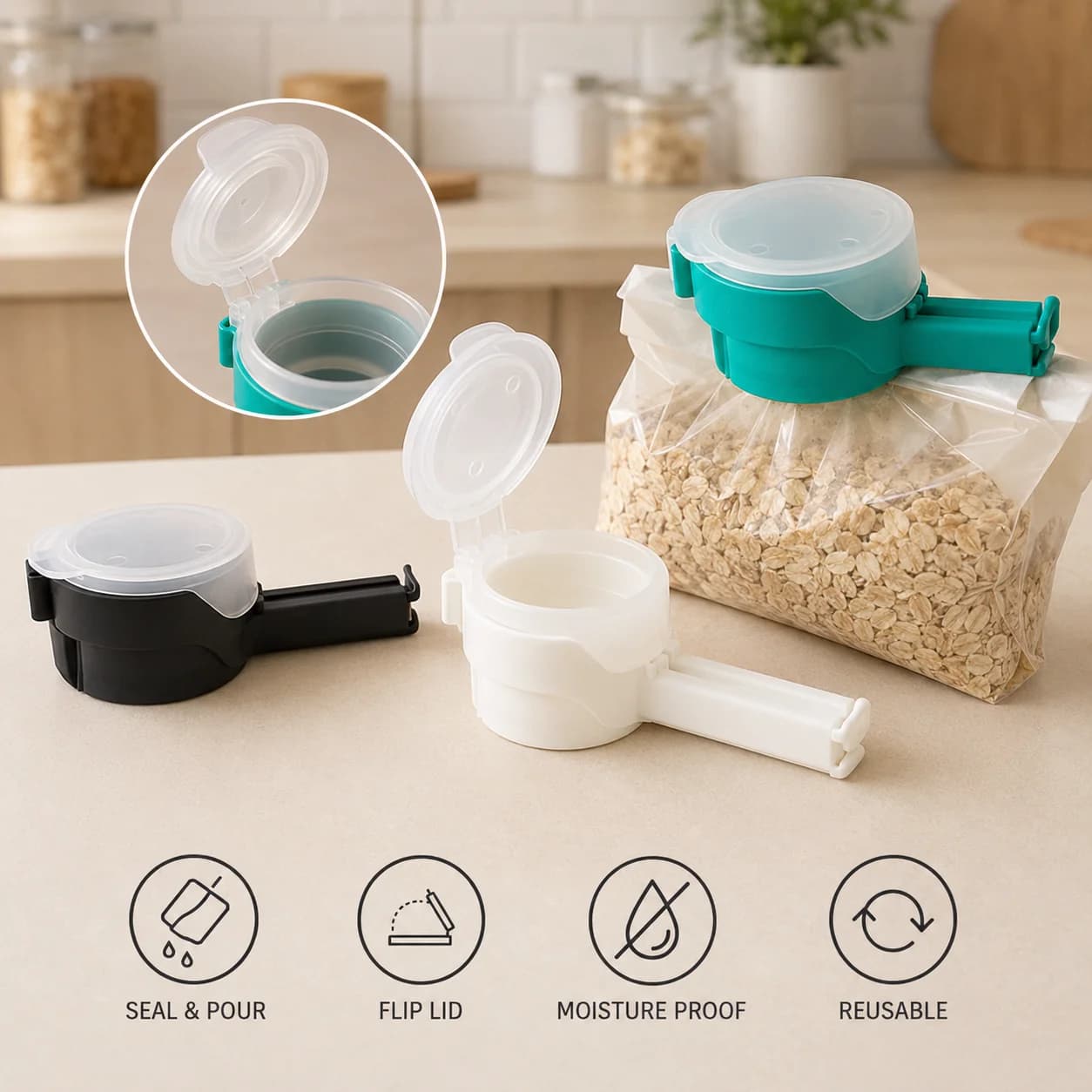Multipurpose Bag Sealing Clips for Food Tea Coffee Snacks - Airtight Moisture-Proof Reusable Durable Strong Grip Kitchen Tool