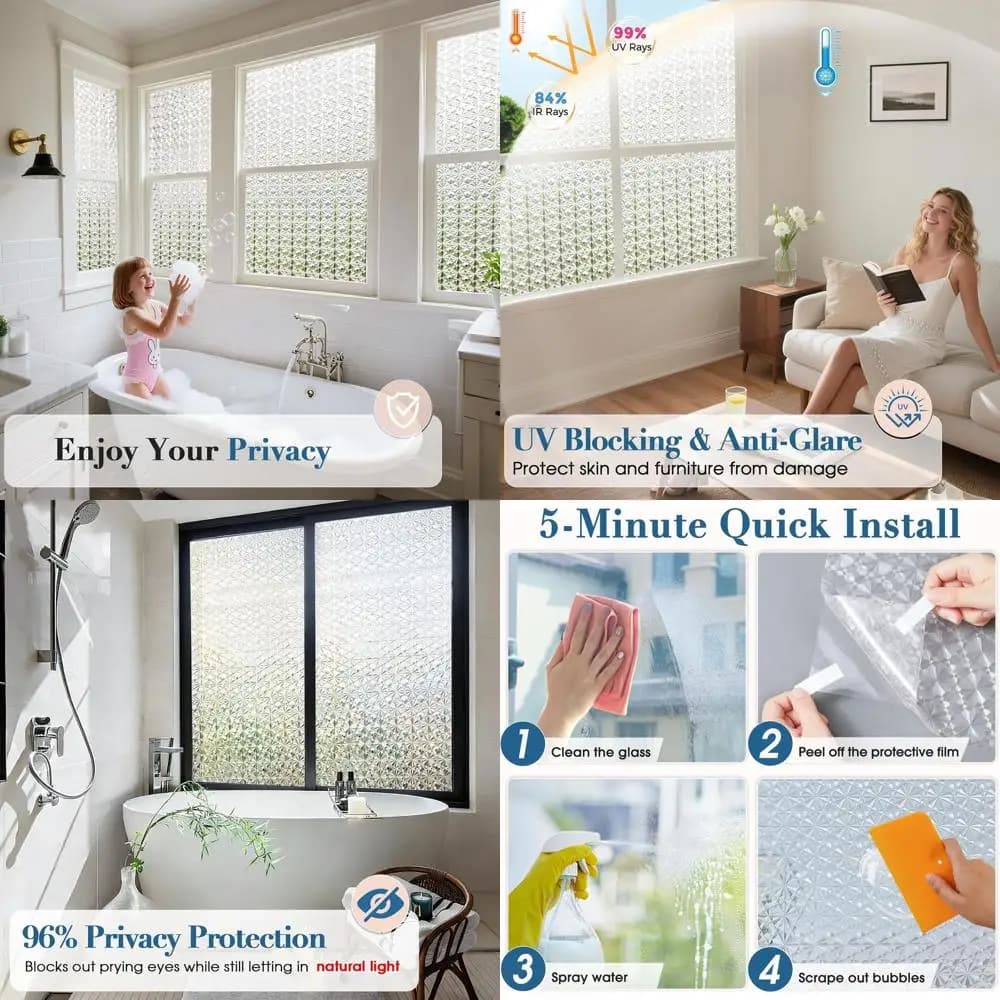 Pellicola decorativa statica per finestre per la privacy, vinile rimovibile, controllo UV e termico, 45,2 x 314,8
