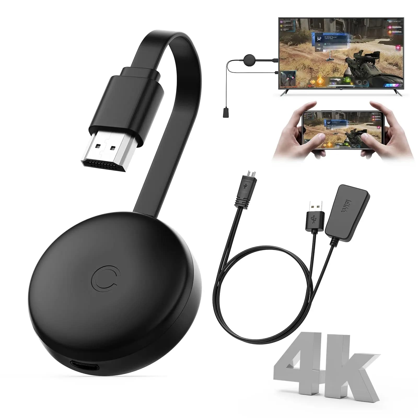 Dongle HDMI Wireless 4K, Estensore per Mirroring dello Schermo da iOS/Android/PC a HDTV/Proiettore, Supporta AirPlay/Miracast/DLNA