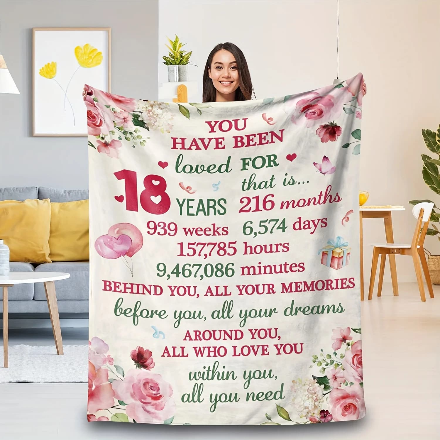 Coperta in Flanella - Edizione Speciale 18° Compleanno, Morbida e Accogliente per Divano, Letto, Ufficio, Viaggio, Colori Misti, Regalo con Messaggio Cuorente