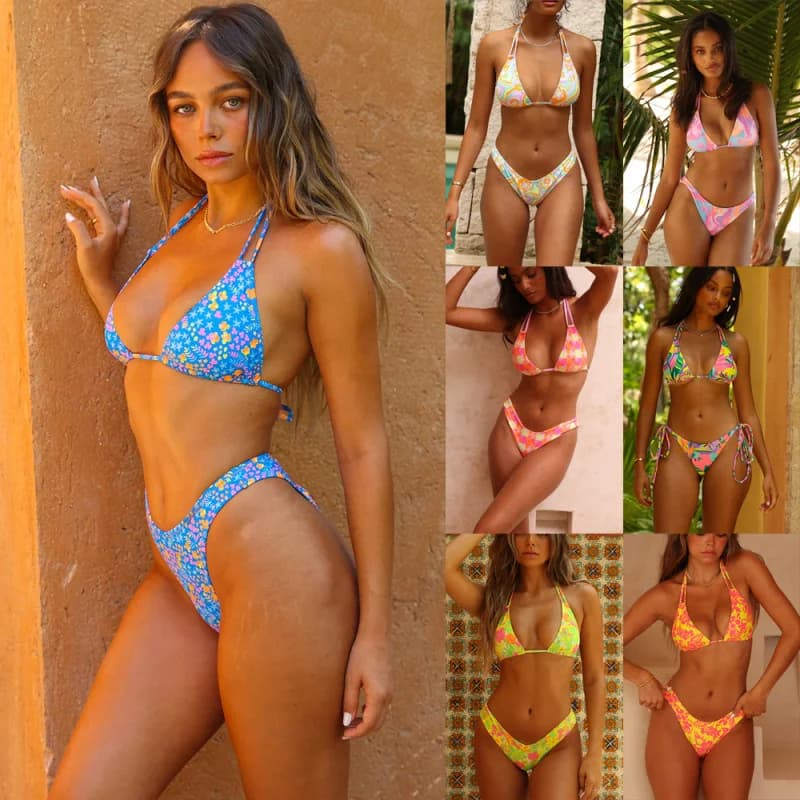 New Women's Sexy Three-Point Type Bikini Split Printing Strap Swimsuit