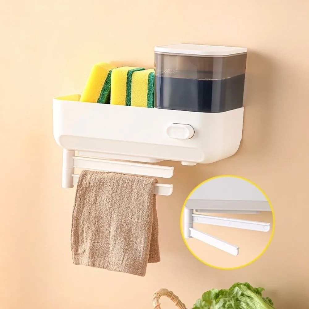Dispenser di Sapone da Parete per Cucina, Grande Capacità, Contenitore per Detersivo con Sistema di Drenaggio