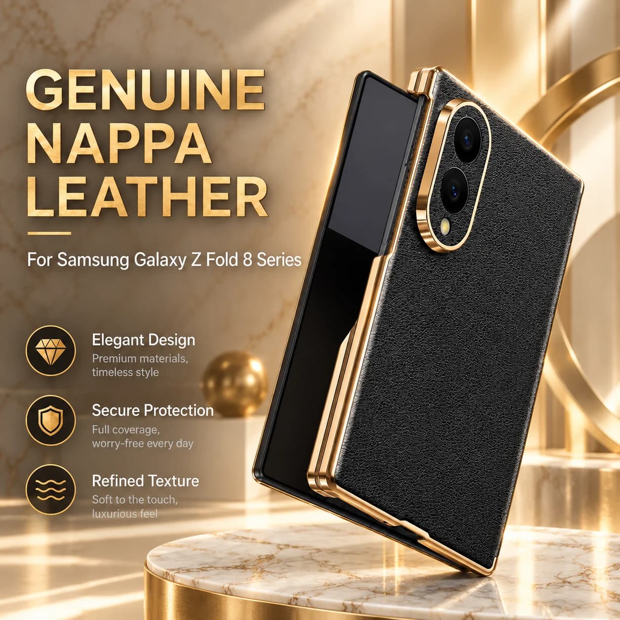 100% NAPPA Genuine Leather Case For Samsung Galaxy Z Fold 8 Series Luxury Ultra Slim Magnetic MagSafe Wireless Hinge Back Cover