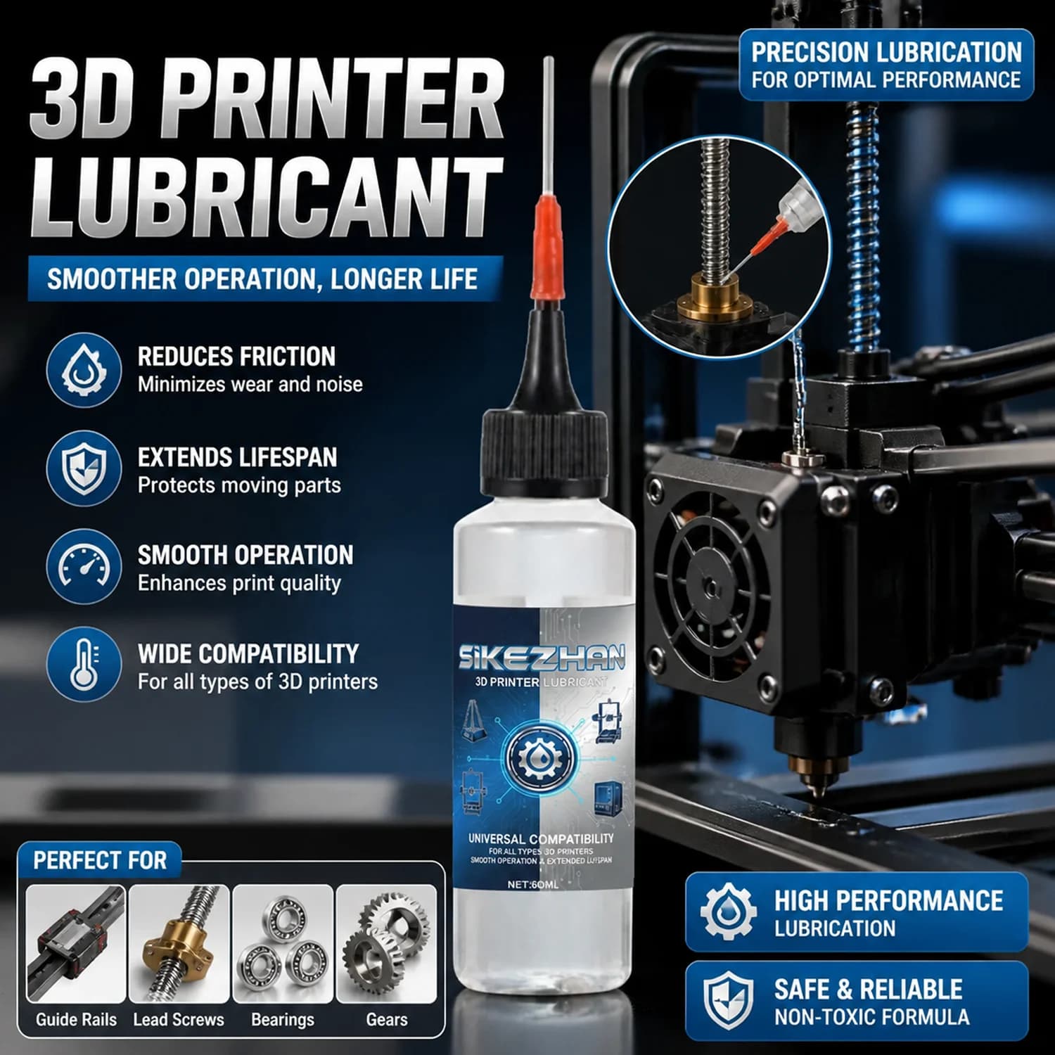 Lubrificante ad Alte Prestazioni per Stampanti 3D FDM, Olio per Manutenzione di Guide e Cuscinetti per Parti di Creality Ender 3 e Bambu Lab