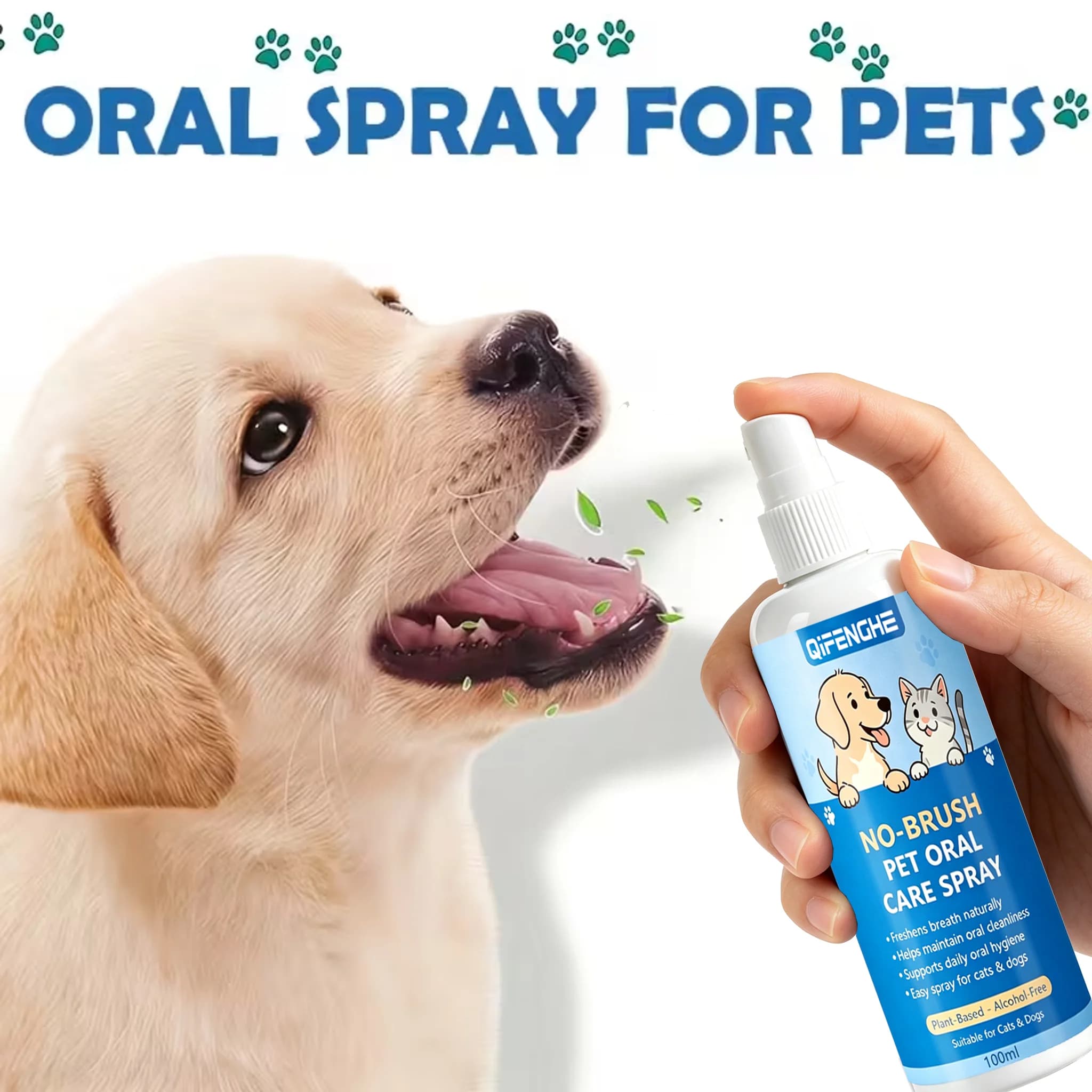Spray per l'igiene orale senza spazzolino per cani e gatti - Rinfrescante naturale per l'alito, spray detergente dentale a base vegetale senza alcol per animali domestici