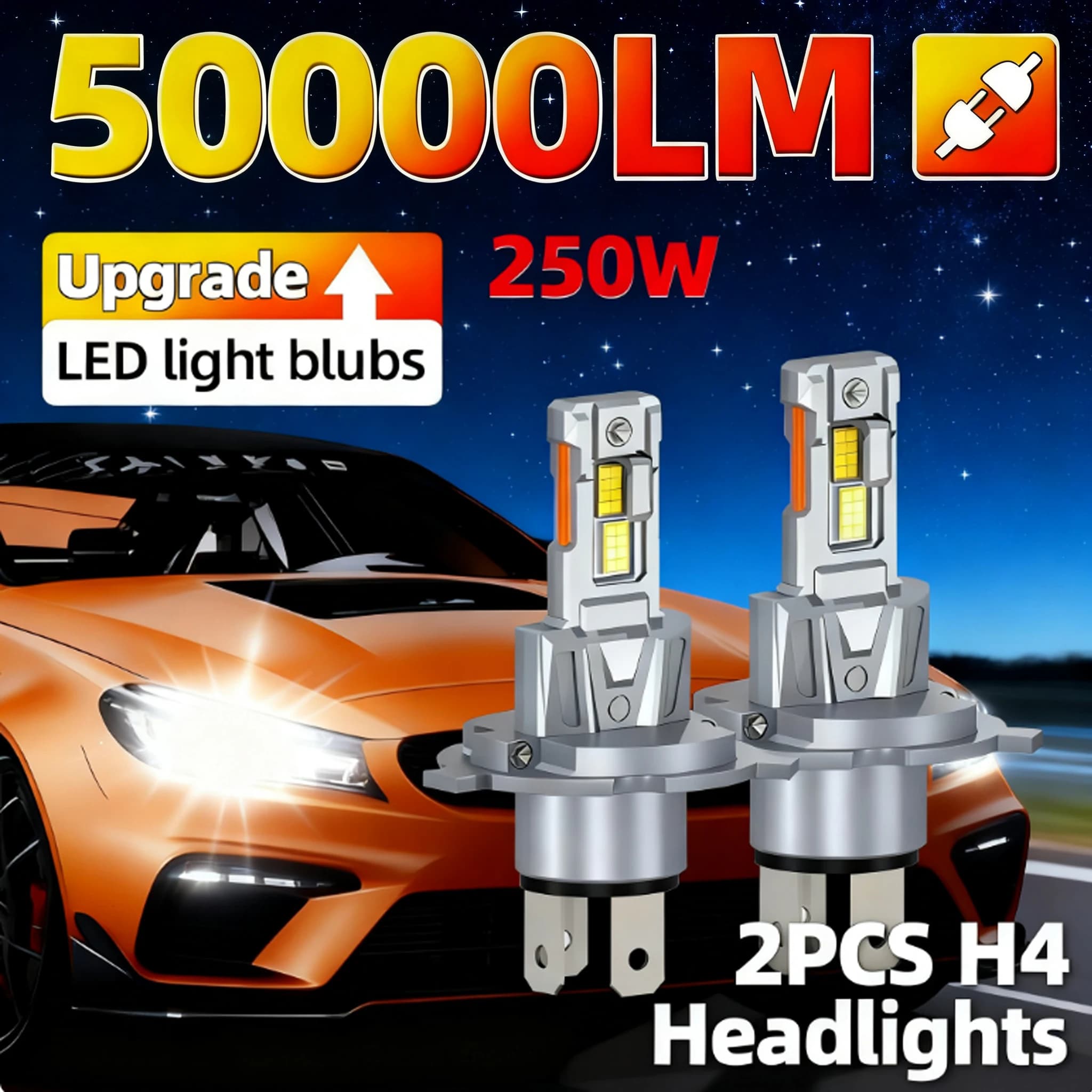 Lampadina per fari H4 LED CANBUS 50000LM Chip CSP super luminoso Fendinebbia automatico Lampada frontale ad alta potenza Plug & Play 12V con tubo di rame