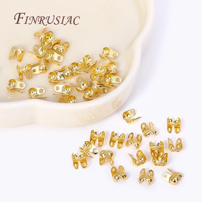 Jewelry Connector Clip Clasp Fittings Components 18K Gold Plated Ball Chain End Connector Crimp Bead Tip Knot Cover