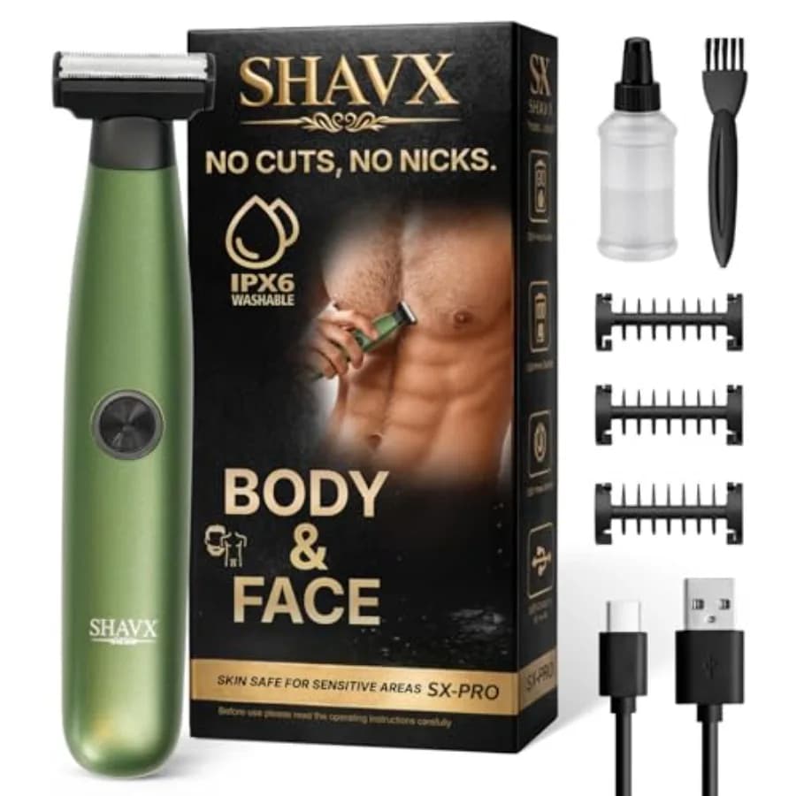 Rasoio Elettrico per Peli del Corpo e Barba da Uomo, Trimmer per Peli Pubici e dell'Inguine, Sicuro sulla Pelle per Aree Sensibili, Petto e Zona Intima
