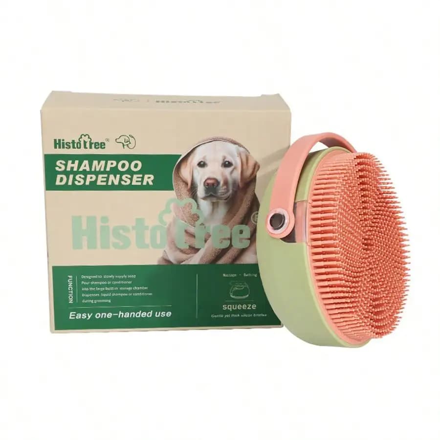 Spazzola da Bagno per Animali Domestici con Dispenser di Shampoo, Setole Morbide in Silicone per Toelettatura e Massaggio per Cani e Gatti