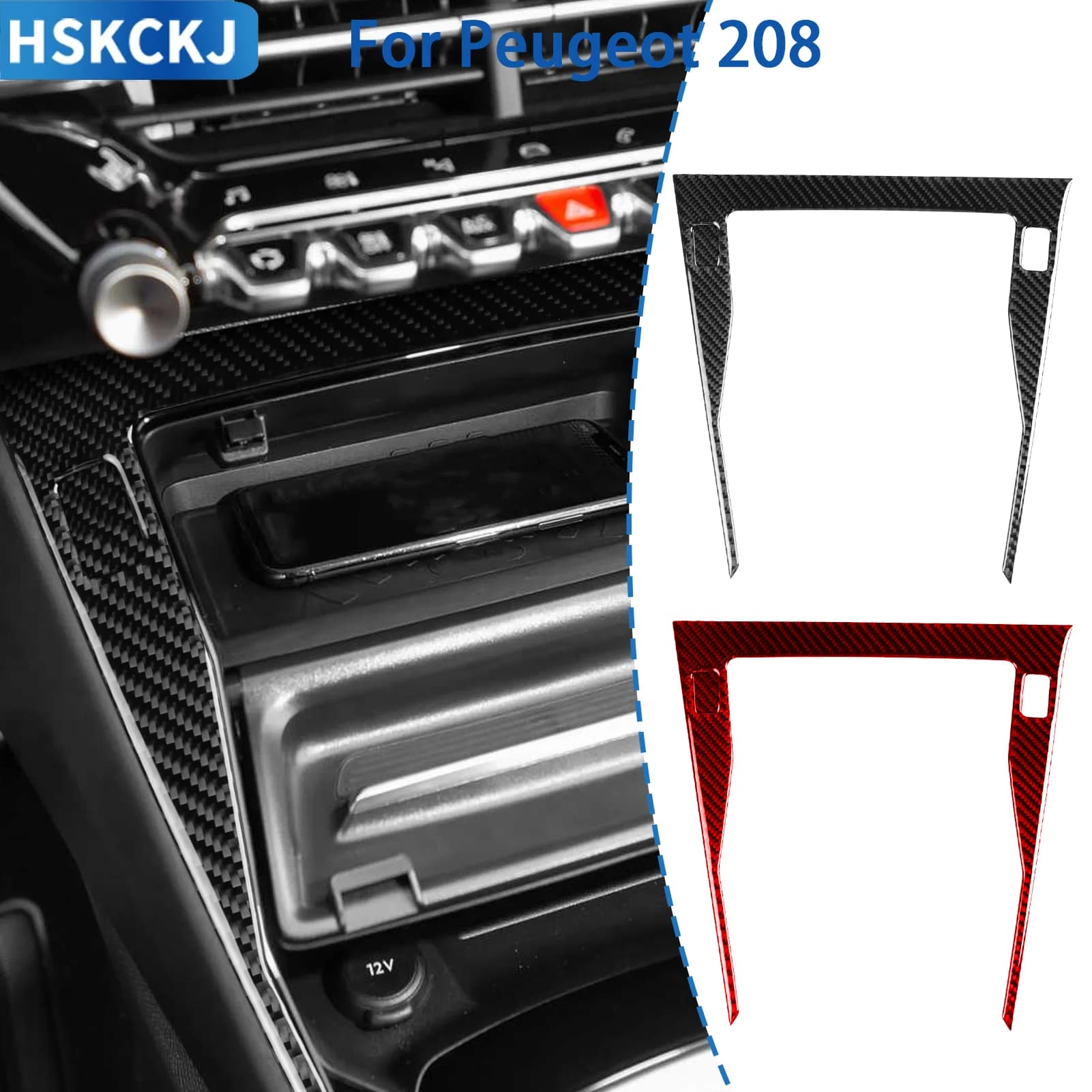 Per Peugeot 208 2020-2025: Cornice del Pannello Inferiore del Vano Portaoggetti della Console Centrale in Fibra di Carbonio - Adesivi Accessori per Interni Auto