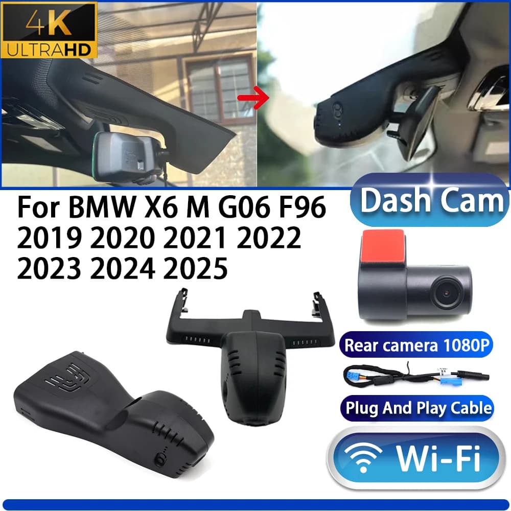 DVR 4K UHD dashboard camera with night vision and Wi-Fi Plug & Play for BMW X6 M G06 F96 2019 2020 2021 2022 2023 2024 2025