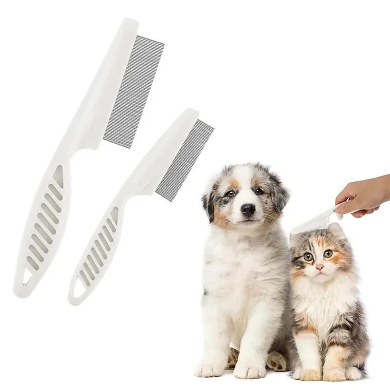 Pettine a denti fini in acciaio inossidabile Spazzola per toelettatura per capelli di gatto per cuccioli Strumenti per la perdita di pulci per cani Strumenti per la pulizia del bagno di cani e gatti