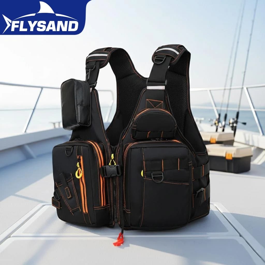 Gilet da Pesca Multifunzionale con Tasche Portaoggetti, Giubbotto di Salvataggio Galleggiante