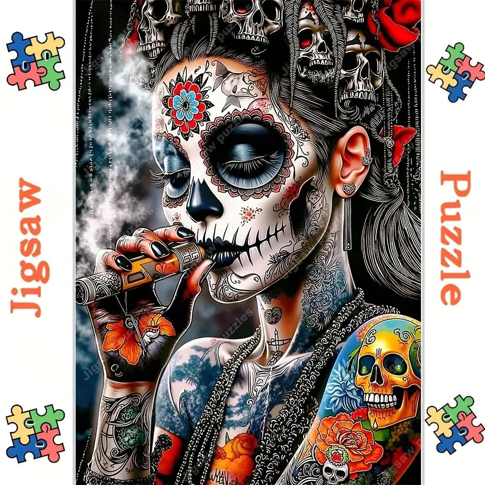 Puzzle da 2000/1000/1200/500 pezzi - Divertimento per tutta la famiglia, puzzle per adulti con design floreale e teschio vivace, regalo artistico fai da te, decorazione per la casa