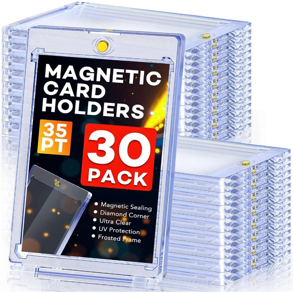 30 Pezzi di Scatole Magnetiche Trasparenti da 35Pt per Carte, Porta Carte in Acrilico Resistente ai Raggi UV con Chiusura Magnetica, Ideali per Collezionisti