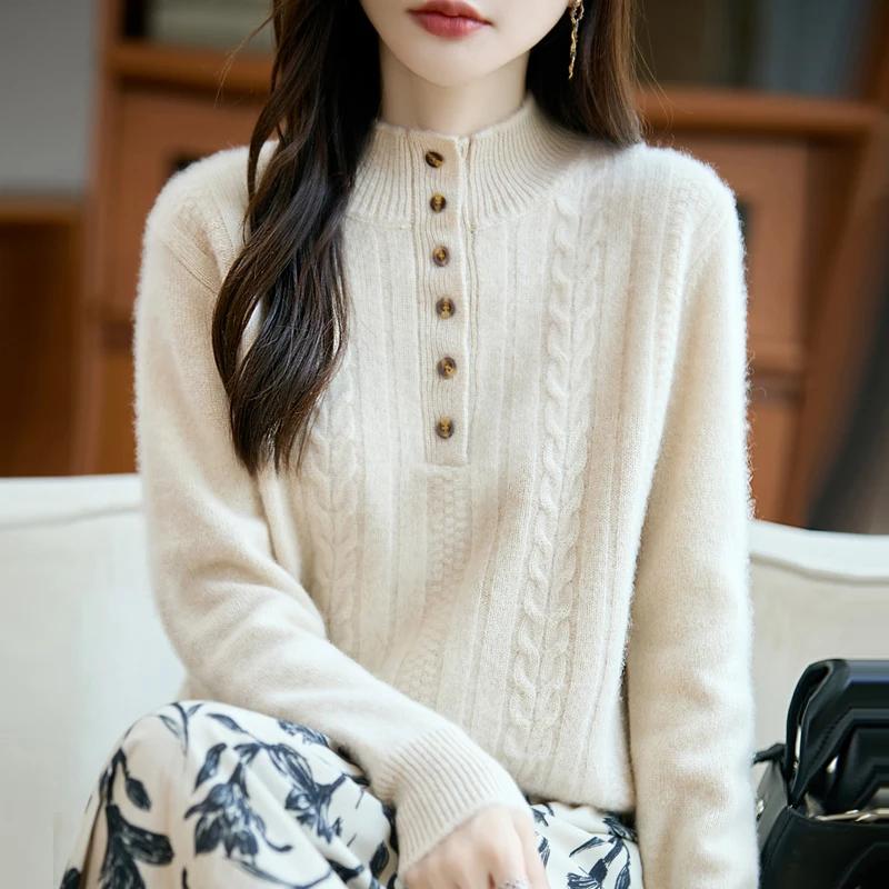 2025 Nuovo 100% lana merino collo a lupetto maglione cavo vestiti da donna jacquard spesso maglione a maniche lunghe caldo lavorato a maglia Top autunno