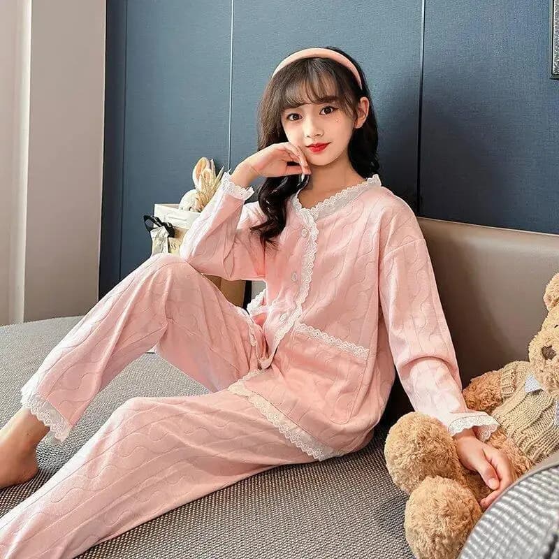Kawaii Girl Fashion Pigiama Set Studente Primavera e Autunno Casual Cartoon Homewear Top Pantaloni lunghi Set da 2 pezzi Abbigliamento per bambini