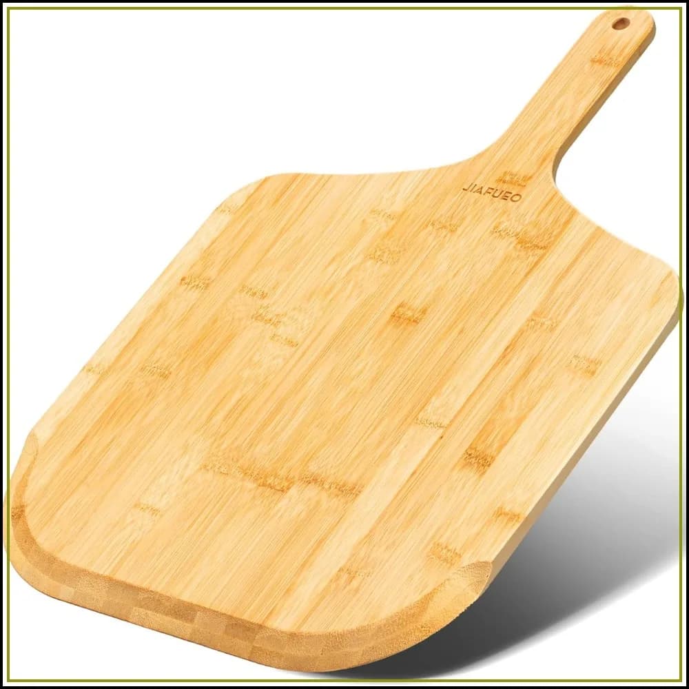 14 Inch Large Bamboo Pizza Peel Paddle Spatula - Wooden Serving Board, Oven Accessory for Baking Homemade, Cutting Board for Cheese Bread Fruit Vegetables