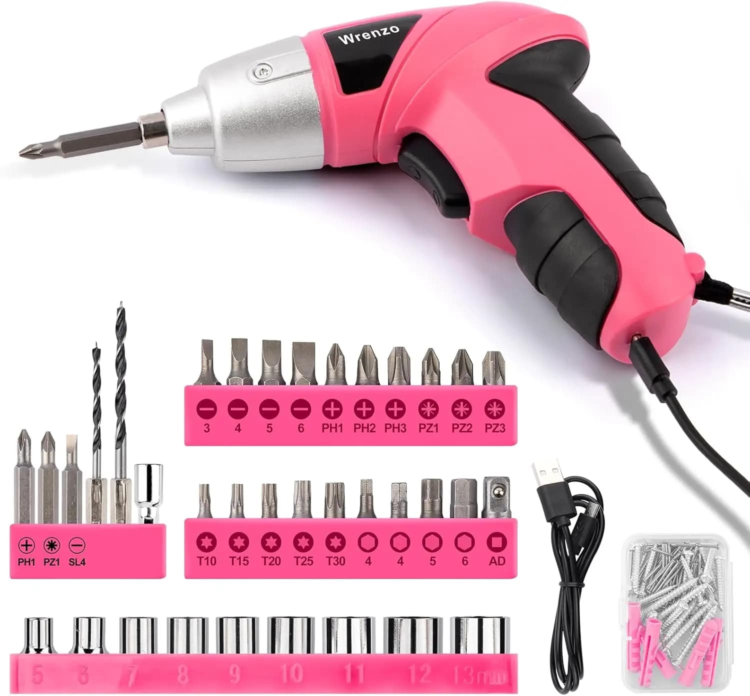 Set Cacciavite Elettrico Ricaricabile USB 3.6V Rosa, Utensile Elettrico Senza Fili da 116 Pezzi con Punte