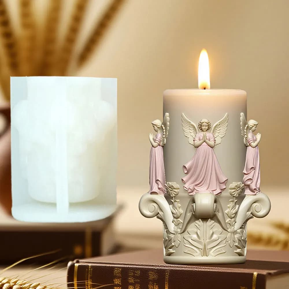 Wing Angel Pillar Scent Candle Silicone Mold Relief Flower Design Resin Plaster Home Decor Making Supplies DIY Handmade Souvenir