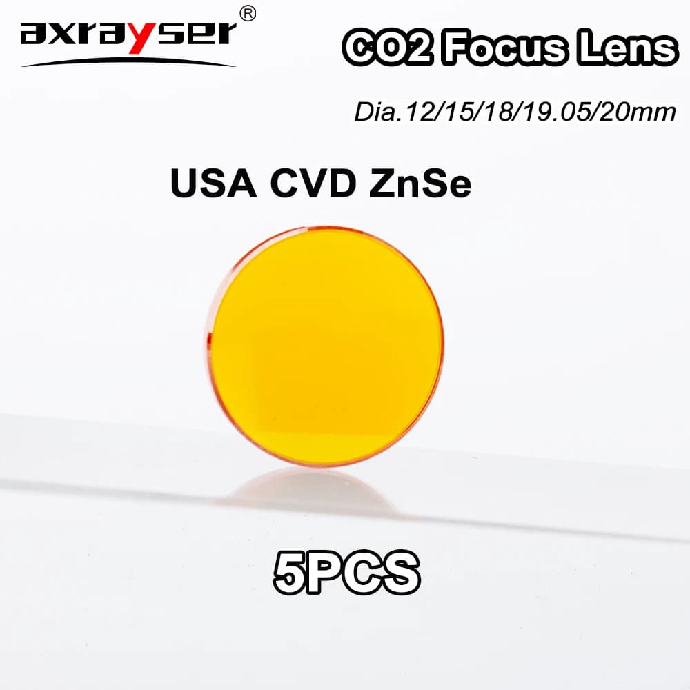 Set di 5 Lenti Focalizzanti CO2 in ZnSe USA CVD, Diametro 12/15/18/19.05/20 mm, Lunghezza Focale 38.1/50.8/63.5/76.2/101.6mm per Macchine Laser da Taglio e Incisione