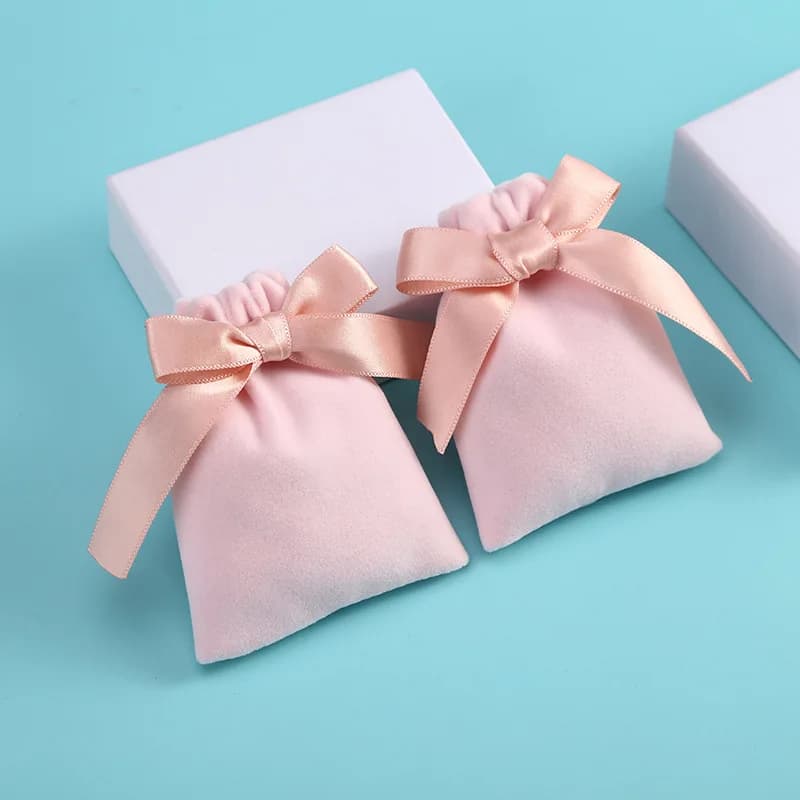 10pcs Pink Velvet Ribbon Bag Drawstring Earrings Rings Necklace Bracelet Wedding Christmas Gift Storage Pouches