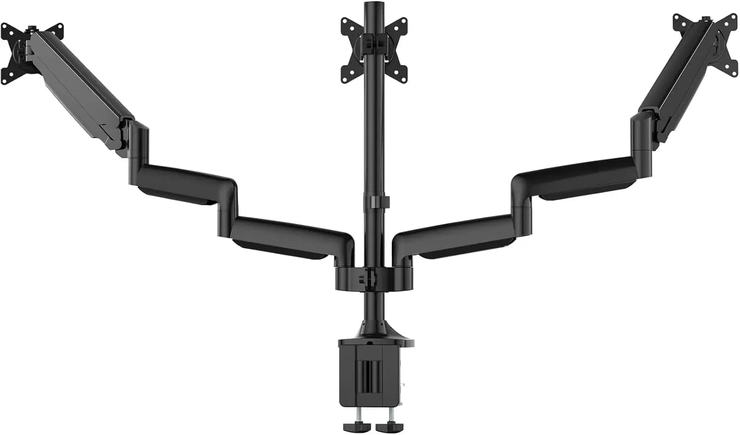 Supporto per tre monitor per tre schermi fino a 32 pollici, base con morsetto a C resistente, bracci a molla a gas completamente regolabili, supportano 30,9 libbre ciascuno