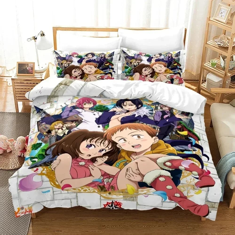 Set Letto Stampato Anime Seven Deadly Sins, Copripiumino, Federe, Set Biancheria da Letto, Lenzuola, Copriletto, Misure Full Queen King