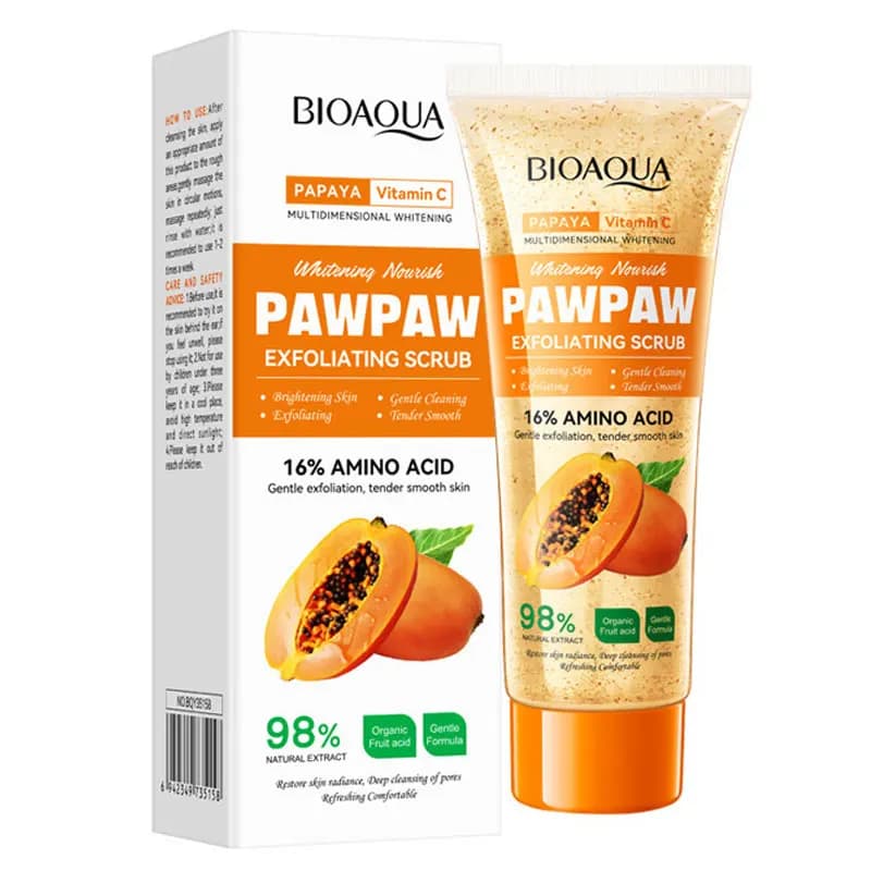 Scrub corpo esfoliante al papaia BIOAOUA, aiuta a idratare la pelle, pulisce i pori, la pelle morta cornea, chiude