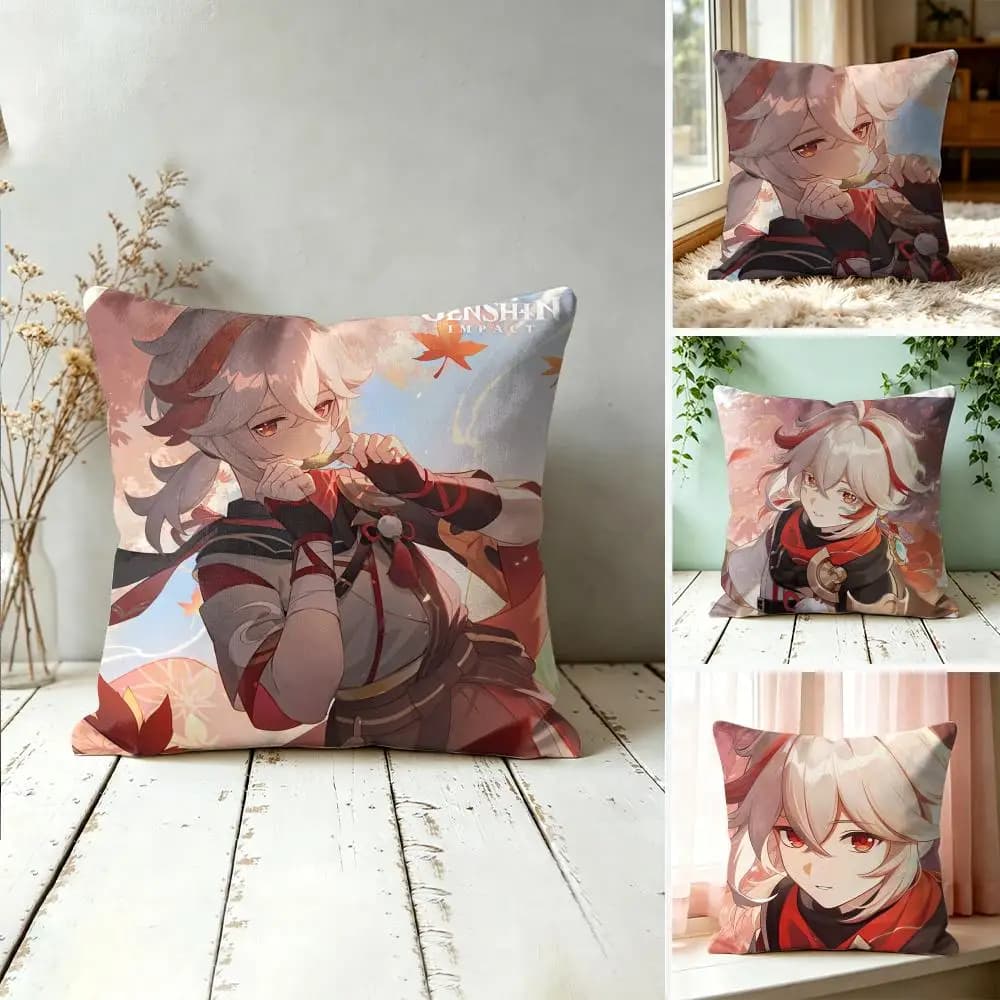 Kaedehara Kazuha Genshin Impact Cushion Cover Square Short Plush Pillow Case Living Room Sofa Home Decor Funda 40X40