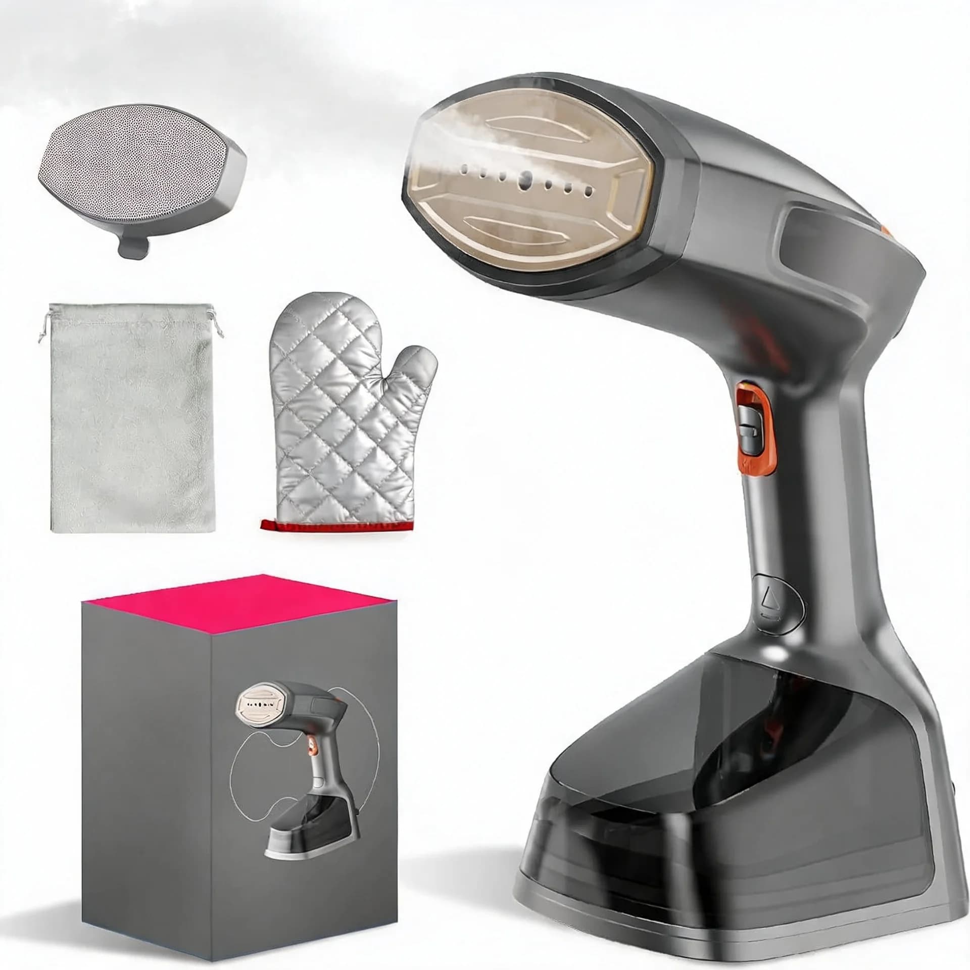 Steamer for Clothes Portable Handheld Size 1800W 30s Fast Heat 4 Fabric Modes 255ml Detachable Tank Lint Brush Iron Press Professional Wrinkle Remover