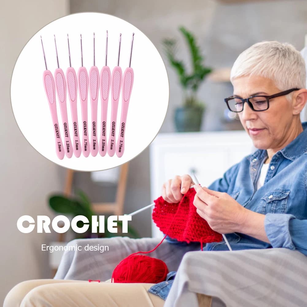 Set di 8 Ferri Circolari per Uncinetto in Alluminio, Strumenti per Artigianato Domestico, Fai-da-Te, con Manico in Plastica Morbida per Tessitura e Cucito