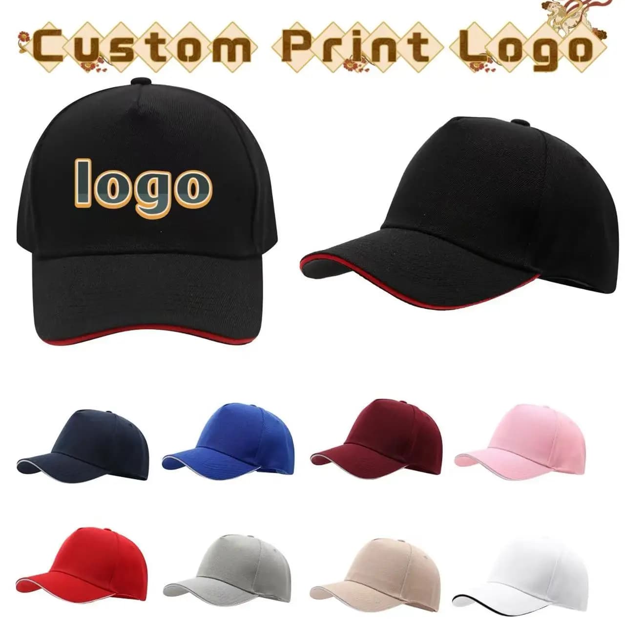 Customized Printed Logo Men's And Women's Fashion Trends Versatile Duck Tongue Caps Five Piece Mao Qing Sandwich Baseball Hats