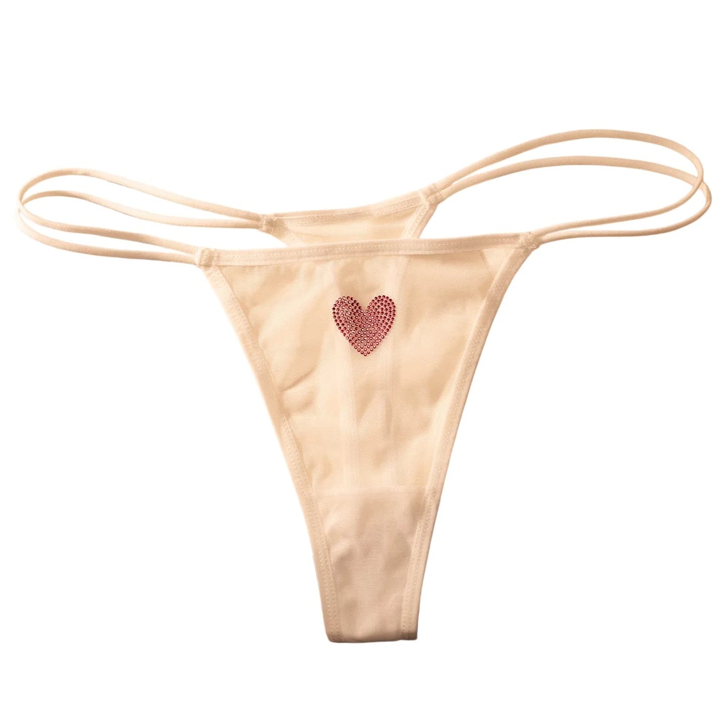 Slip Donna in Pizzo Trasparente con Strass a Cuore, Perizoma Sexy, Lingerie G-String per Ragazze, Tanga Fitness