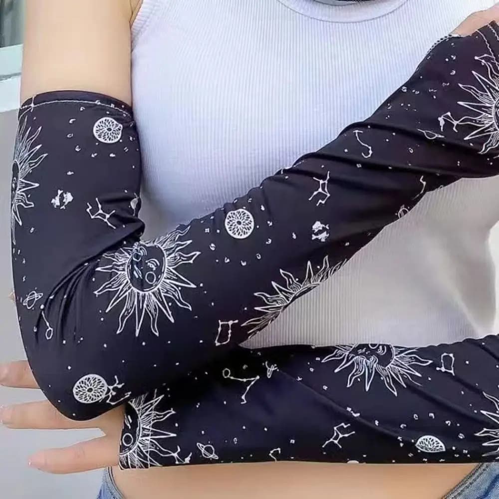 Gift Ice Silk Sunscreen Cuff Anti-Slip UV Protection Arm Sleeves Cool Down Long Gloves Running Fishing Cycling