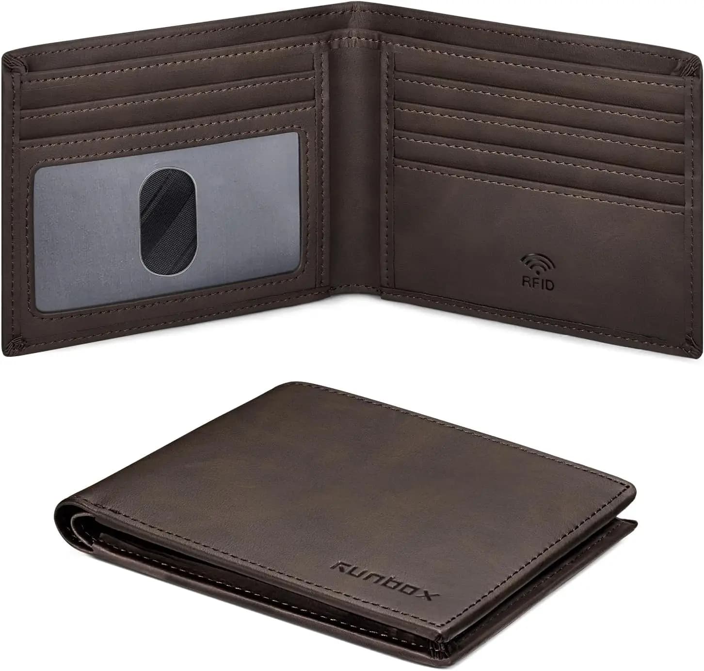Portafoglio bifold sottile in pelle da uomo con blocco RFID, design minimalista per tasca frontale
