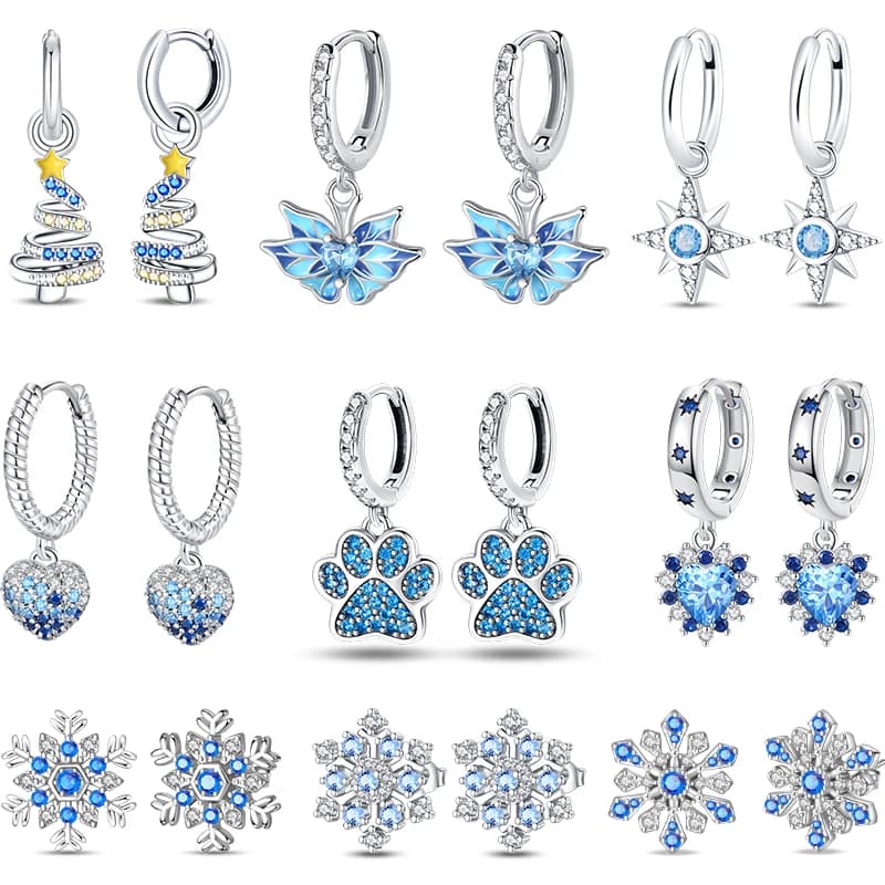 Orecchini romantici da donna in argento sterling 925 con fiocco di neve, stella brillante, zirconi, orecchini natalizi invernali, adatti per la festa nuziale, gioielli squisiti