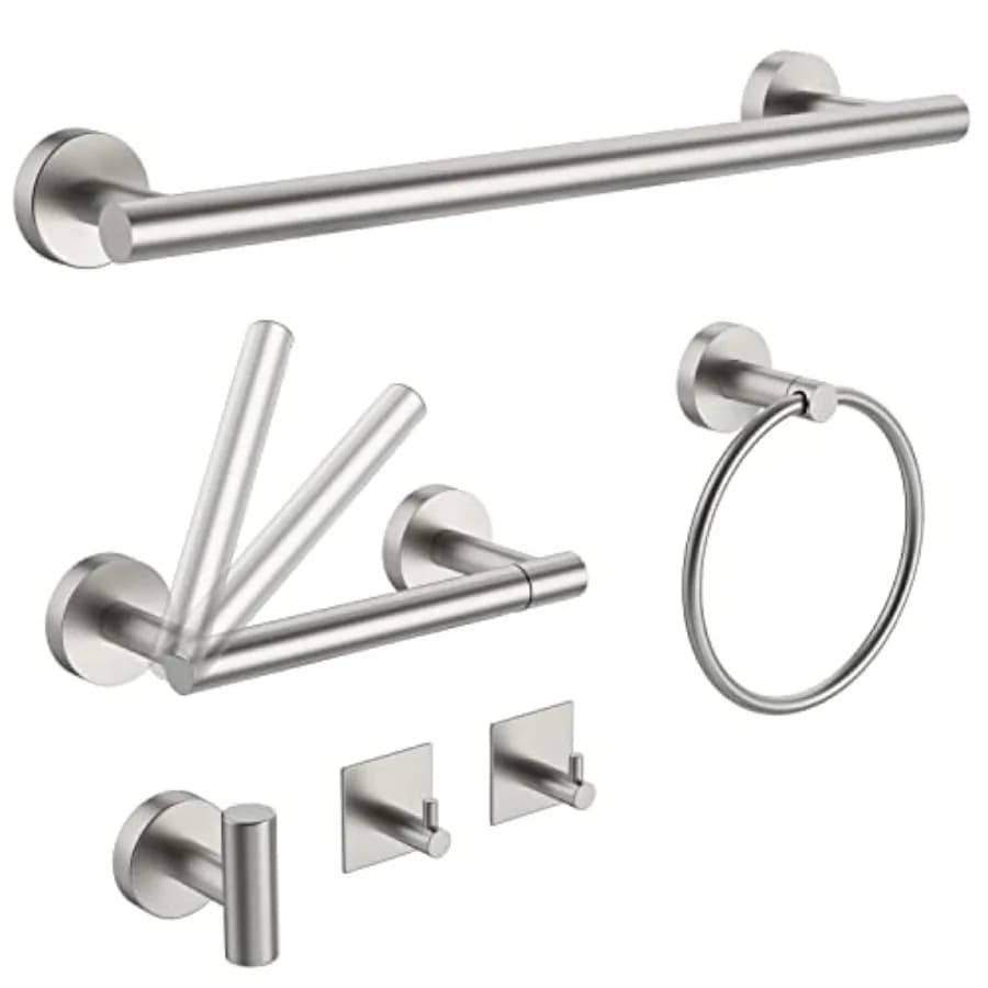 Set di accessori per il bagno da 6 pezzi, inclusi portasciugamani da 16 pollici, porta carta igienica, anello porta asciugamani, ganci porta accappatoi, accessori per il bagno