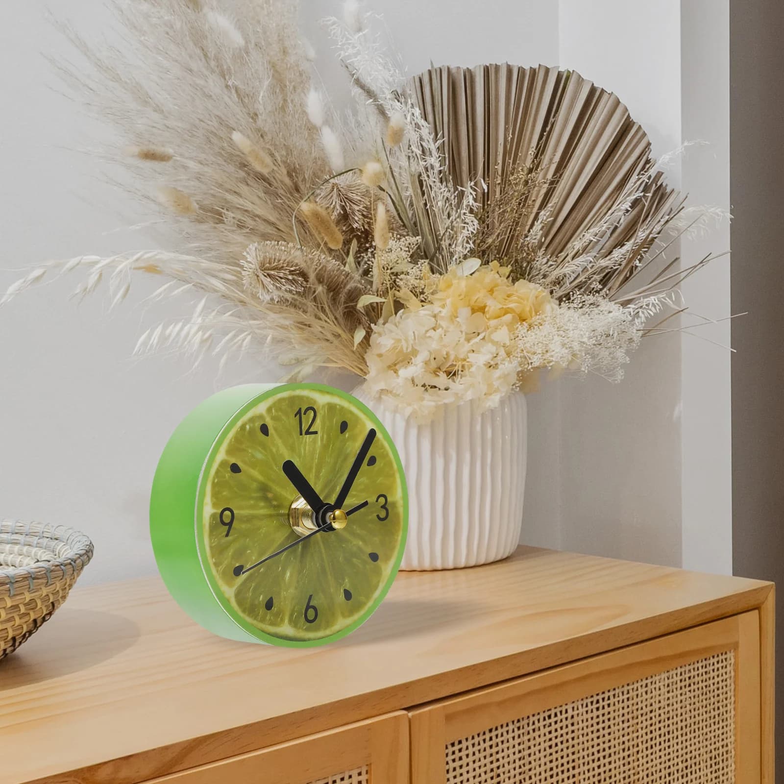 Magneti da frigorifero orologio adesivo rotondo con motivo a frutta orologio da parete adesivi per messaggi (limone verde)