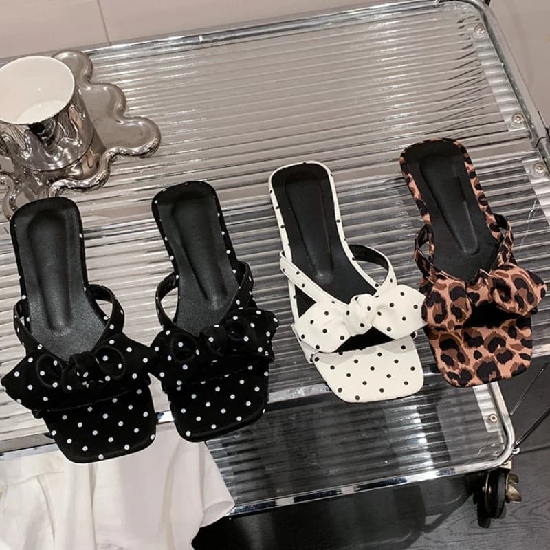 Ciabatte Estive da Donna a Pois, Eleganti con Punta Aperta e Fiocco a Farfalla, Antiscivolo per Spiaggia e Vacanze