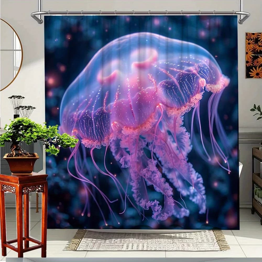 Tenda da doccia con meduse vibranti da 1 pezzo: splendida tenda decorativa da bagno con meduse rosa e viola con stampa di vita marina