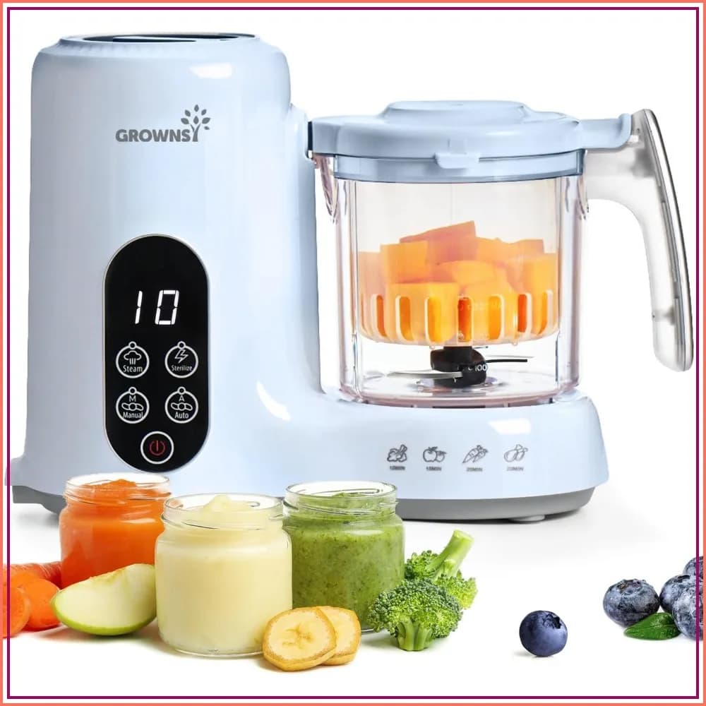 Baby Food Maker with Steam Basket, One Step Steamer Blender Grinder, Auto Cooking & Sterilizing for Homemade Baby Food, Blue