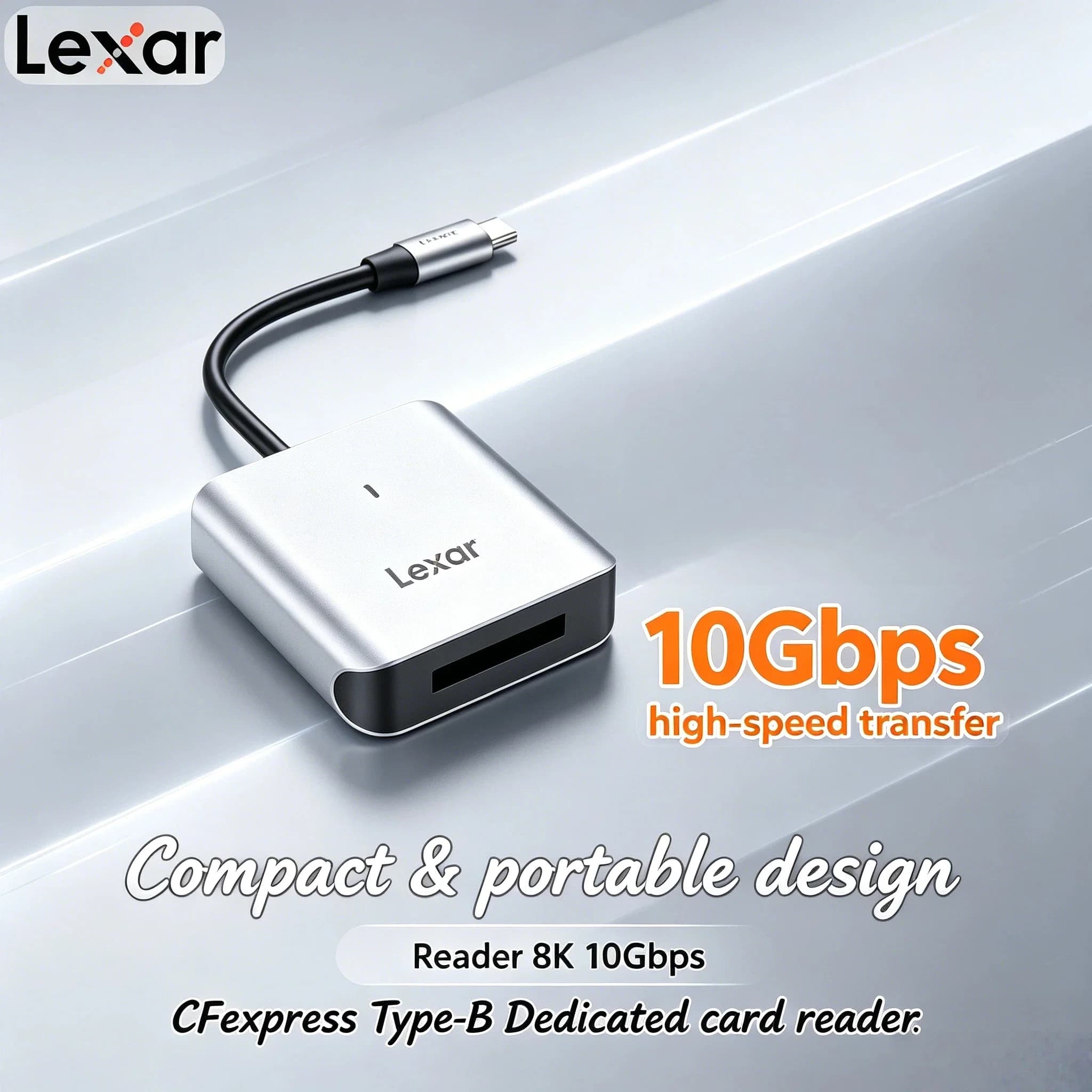 Lexar 510U Type B CFexpress Card Reader Memory Card Reader CFE Card Reader USB 3.2 Gen 2 Type C Interface 8K 10Gbps Pro Max