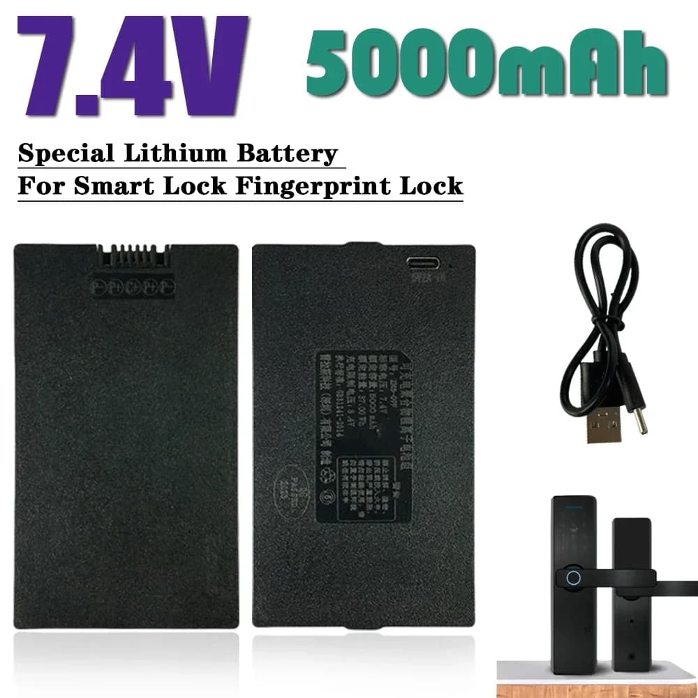 Serratura intelligente ai polimeri di litio Batteria da 7,4 V 5000 mAh per Xiaomi Bosch Haier Serratura intelligente per impronte digitali Invia cavo di ricarica