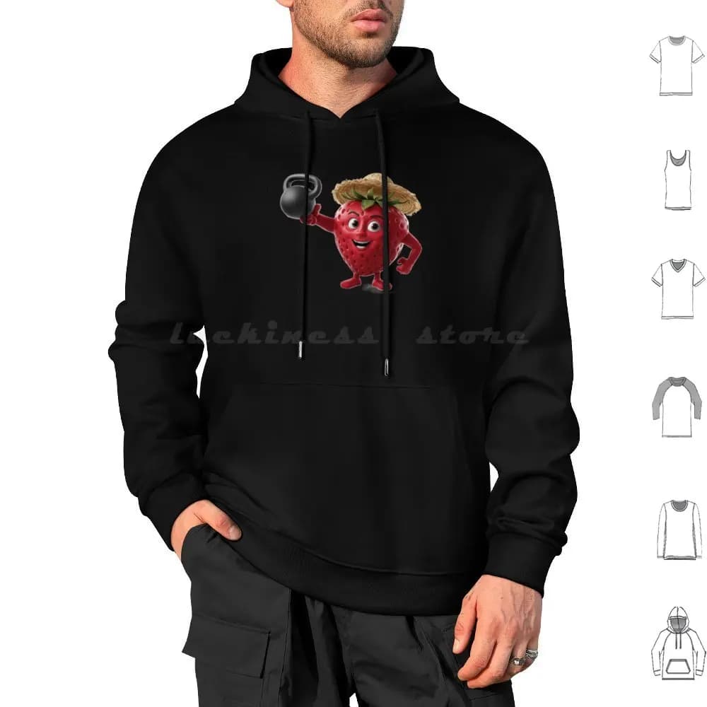 Kettlebell Strawbery Long Sleeved Hoodie Funny Kettlebell Strawbery