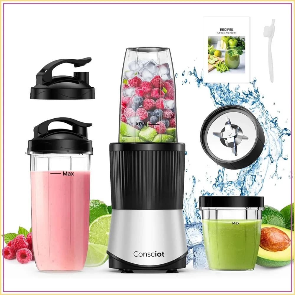 11-Piece Blender Set, 900W, 3 Portable Cups, Asymmetric Blade, Self-Cleaning, Dishwasher Safe