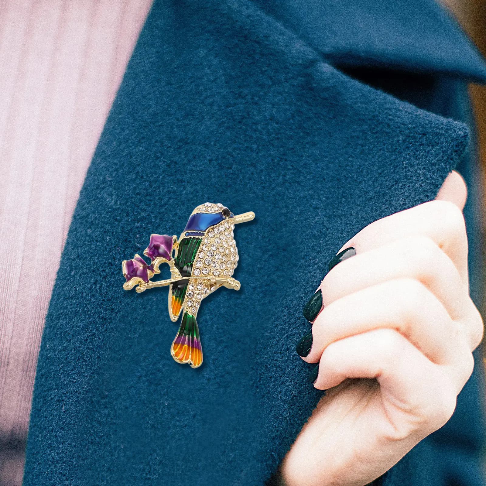 Squisita Spilla a Forma di Uccello Magpie con Strass Scintillanti, in Lega di Zinco Smaltata, per Cappotti, Giacche, Camicette, Accessorio di Moda