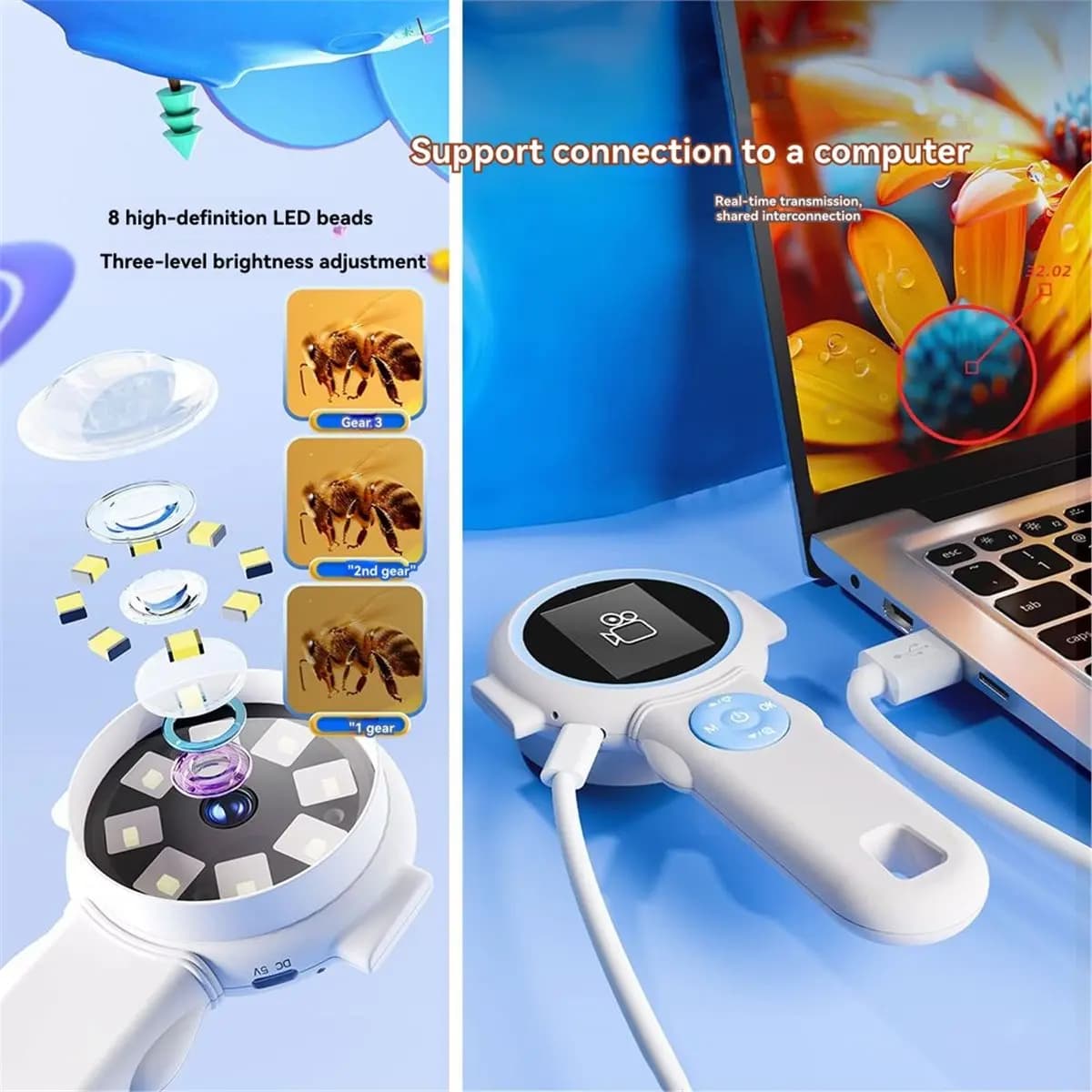 (CNIM) Microscopio portatile per bambini, microscopio digitale portatile con lente d'ingrandimento per bambini, giocattoli educativi scientifici, regali di Natale B
